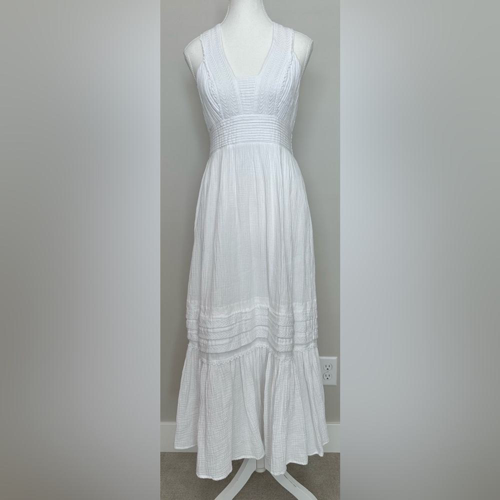 Magaschoni Organic Cotton White Maxi Dress Boho Lace Cross Back Cottagecore 2 - Picture 2 of 11